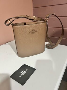 Coach Taupe Pebbled Leather Crossbody Bucket Bag